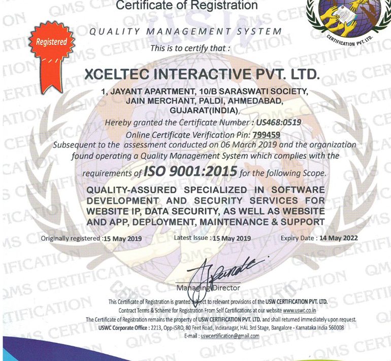 XcelTec – ISO 9001-2015 Certified Organization XcelTec – ISO 9001-2015 Certified Organization
