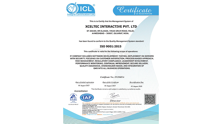 XCELTEC INTERACTIVE- 9001 Xceltec Renews ISO 9001:2015 Certification—Commitment to Quality Redefined