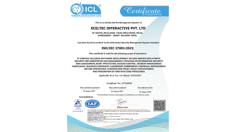 XCELTEC INTERACTIVE- 27001 Xceltec ISO 27001:2022 Certification Renewal Announcement